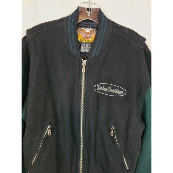 Harley-Davidson Milwaukee Women's (XX-S) Black & Green Wool Moto Biker Jacket - Picture 2 of 12